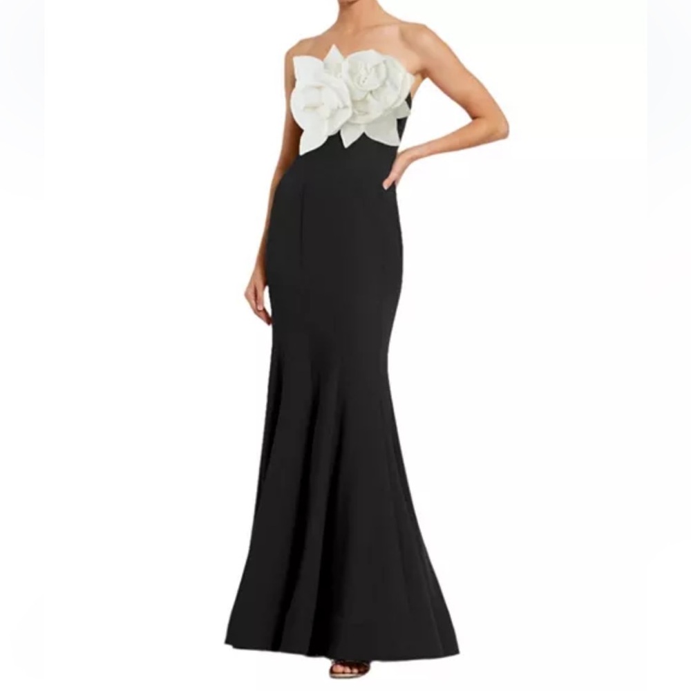 Mac Duggal Crepe Strapless Mermaid with 3D Flowers Gown Size 2